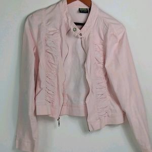 At Last XLJ Barbiecore Micro Corderoy Baby Pink Crop Zip Front Feminine Jacket